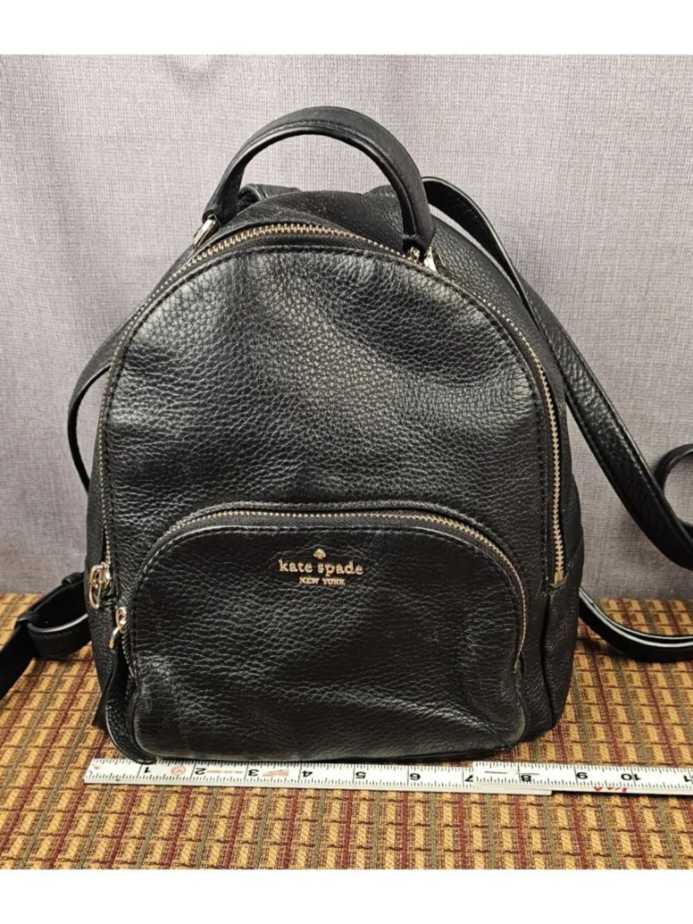 Kate Spade Pebbled Leather Mini Backpack Black Gold Hardware Adjustable Straps